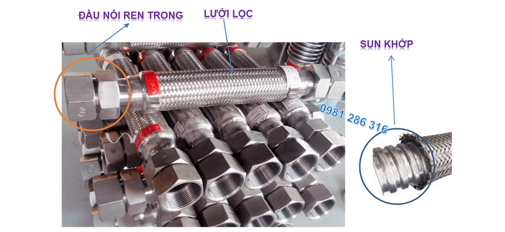 Khớp nối mềm inox hai đầu ren trong 2